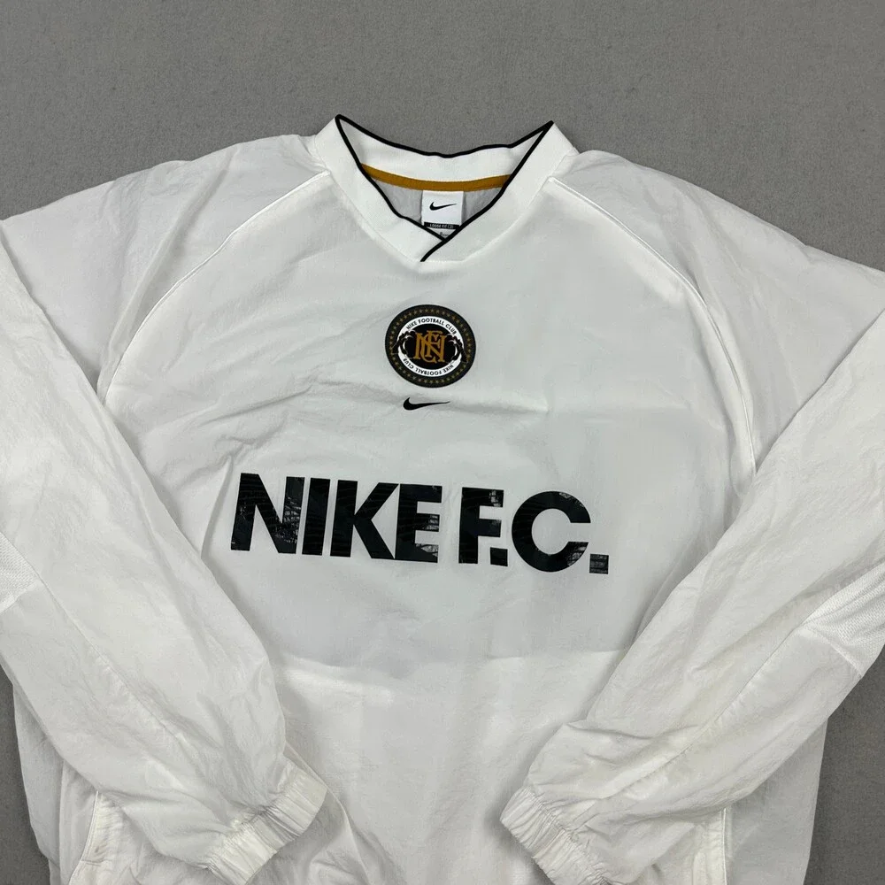 Nike Pullover Men Large White F.C. Football Club Soccer Center Swoosh Jacket L